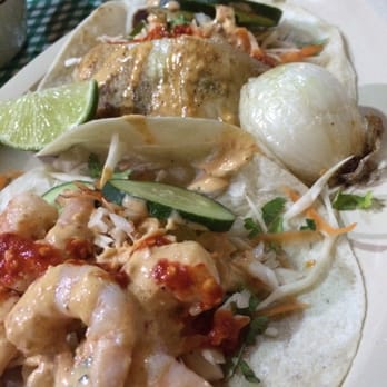 Pedrito's - Tacos from the evening menu. Camarones in the foreground, pescado in the background. - Tacos Near Me - Sayulita, NAY Pedrito's - Tacos from the evening menu. Camarones in the foreground, pescado in the background. - Tacos Near Me - Sayulita, NAY