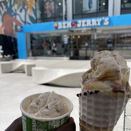 Three scoops of strawberry cheesecake and one scoop of salted caramel blonde