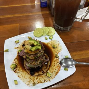 Mariscos la Union - Tostada Kora (Camarón, pepino, aguacate, atún, bañada en salsas negras" - Seafood Near Me - Mazatlán, SIN Mariscos la Union - Tostada Kora (Camarón, pepino, aguacate, atún, bañada en salsas negras" - Seafood Near Me - Mazatlán, SIN