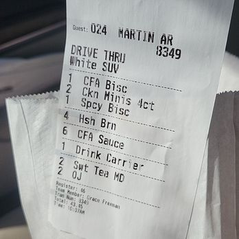 Chick-fil-A - Receipt - Fast Food Near Me - Stockton, California Chick-fil-A - Receipt - Fast Food Near Me - Stockton, California