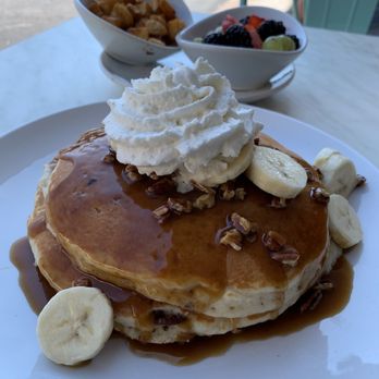 Another Broken Egg Cafe - Bourbon pancakes, potatoes and fruit - American Near Me - Austin, Texas
