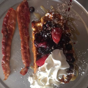 The Waffle Factory - Triple berry with a side of bacon added Carmel and whipped cream 5/5 - Breakfast & Brunch Near Me - Webster, New York