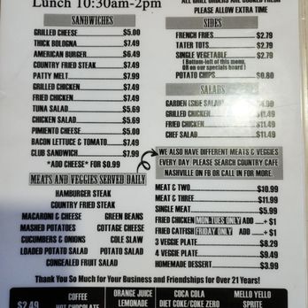 Country Cafe - the menu for the restaurant - Southern Near Me - Nashville, Tennessee Country Cafe - the menu for the restaurant - Southern Near Me - Nashville, Tennessee