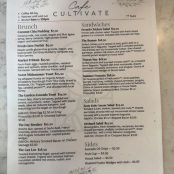 Cafe Cultivate - Food menu - Cafes Near Me - Redlands, California Cafe Cultivate - Food menu - Cafes Near Me - Redlands, California
