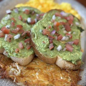 Scrambled - Avocado toast, hash browns and scrambled eggs with cheese - Breakfast & Brunch Near Me - Bakersfield, California Scrambled - Avocado toast, hash browns and scrambled eggs with cheese - Breakfast & Brunch Near Me - Bakersfield, California