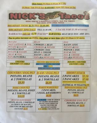 Menu photo 1 Nick's Taco's and Catering San Antonio, TX