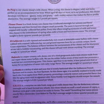 Bohemian Creamery - Notes by cheese type - Cheese Shops Near Me - Sebastopol, California