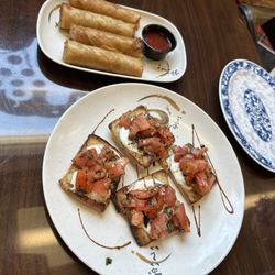 Thaitalian Infusion Cuisine - Chicken (Fried) Spring Rolls and Bruschetta with mozzarella