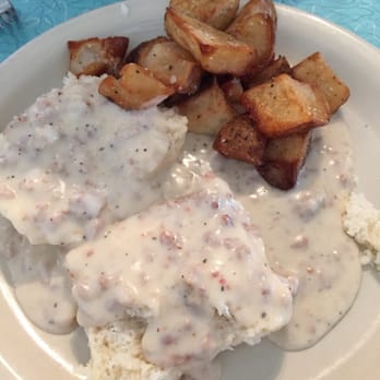 Home Grown - Biscuit with sausage gravy and home fries - Diners Near Me - Atlanta, Georgia Home Grown - Biscuit with sausage gravy and home fries - Diners Near Me - Atlanta, Georgia