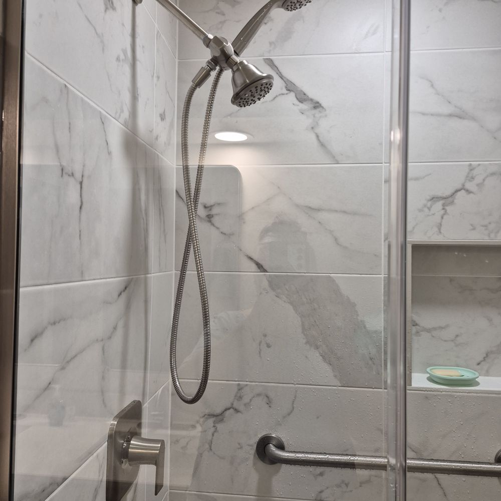 Premier Remodeling Services - Another view of the main shower tile and shower fixture. - Flooring Near Me - Morton Grove, Illinois