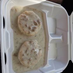 Pantry - Earl of Sandwich - Quick togo biscuits and gravy , tender biscuits and pretty decent gravy.