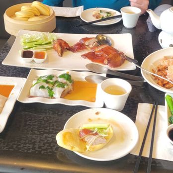 Dragon Beaux - Pecking duck, broccoli, shrimp & beef rice crepe roll, honey glaze walnut, and shrimp and jazmin tea. - Dim Sum Near Me - San Francisco, California Dragon Beaux - Pecking duck, broccoli, shrimp & beef rice crepe roll, honey glaze walnut, and shrimp and jazmin tea. - Dim Sum Near Me - San Francisco, California