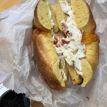 Heaven's Hot Bagel - Jalapeno cheddar bagel with sun-dried tomato cream cheese - Bagels Near Me - New York, New York Heaven's Hot Bagel - Jalapeno cheddar bagel with sun-dried tomato cream cheese - Bagels Near Me - New York, New York
