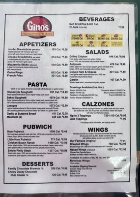 Menu photo 2 Gino's Pizza & Spaghetti House Weston, WV