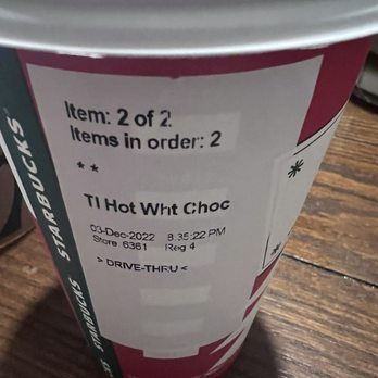 Starbucks - Clearly says white hot choc - Coffee & Tea Near Me - Dallas, Texas