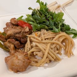 Terminal A - Atlanta Airport - Bourbon chicken, lo mein noodles, salad, veggies.  Delta Sky Club near Gate A17, Hartsfield-Jackson Atlanta International Airport (ATL).