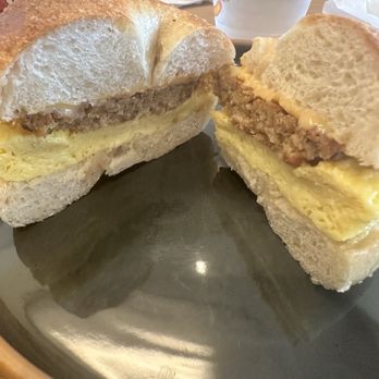 The Burrow Cafe and Play - Vegan sausage egg and cheese bagel sandwich. The bagel was so soft! - Coffee & Tea Near Me - Orlando, Florida
