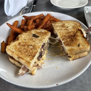 Think Cafe - Philly Cheese Steak Sandwich with Sweet Potato Fries - New American Near Me - San Pedro, California