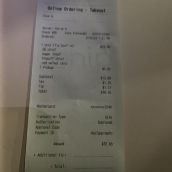 Chip Cookies - The cost plus tax and minimal tip - Bakeries Near Me - Houston, Texas