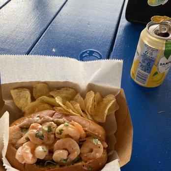 What The Fish Rolls - Cast Away Shrimp Roll with Cape cod chips. - Seafood Near Me - Tavernier, Florida What The Fish Rolls - Cast Away Shrimp Roll with Cape cod chips. - Seafood Near Me - Tavernier, Florida