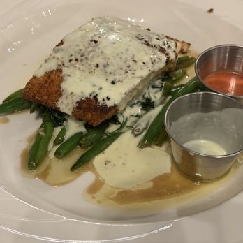 Magnolia Bend Grille - Salmon with pistachio cream sauce, sauce and raspberry srichacha - Salad Near Me - Nesbit, Mississippi