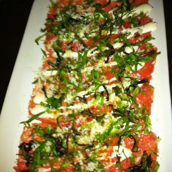 City Cellar - Beef carpacchio with lettuce, horseradish aioli, and shaved granna padanna.  Delicious! - Wine Bars Near Me - Westbury, New York