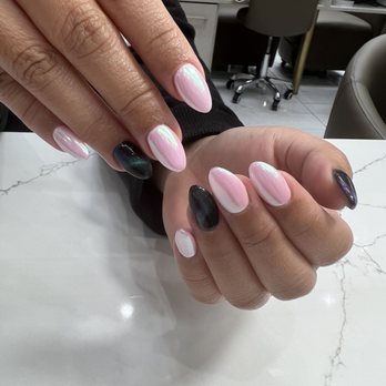 LV Nails & Spa - Pink chrome powder, full set acrylic, black with cat eye design chrome - Nail Salons Near Me - Henderson, Nevada LV Nails & Spa - Pink chrome powder, full set acrylic, black with cat eye design chrome - Nail Salons Near Me - Henderson, Nevada