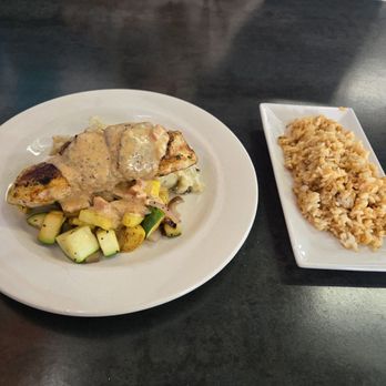 Fins Beach Bar & Grill - Red snapper with garlic fried rice - Seafood Near Me - Athens, Alabama