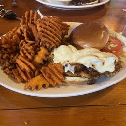 Cajun chicken and sweet potato waffle fries!