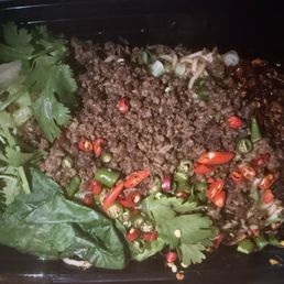 Red and green chili beef noodles Red and green chili beef noodles