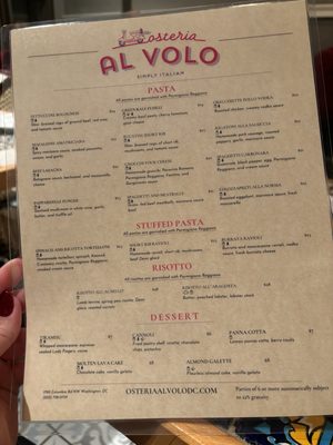 Menu photo 5 Osteria Al  Volo Washington, DC, DC