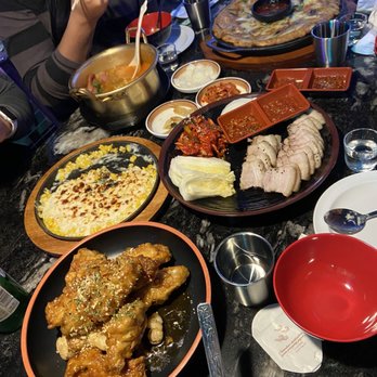 One Shot Pocha - Korean fried chicken, bosam, cheese corn, army stew, seafood pancake - Korean Near Me - Houston, Texas