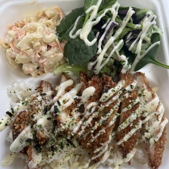SengSational Cuisine - Mochiko Chicken Plate with a sweet citrus aioli spring salad mix and a side of Hawaiian mac salad. - Food Trucks Near Me