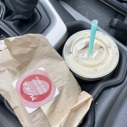 My coffee and breakfast sandwich to go!