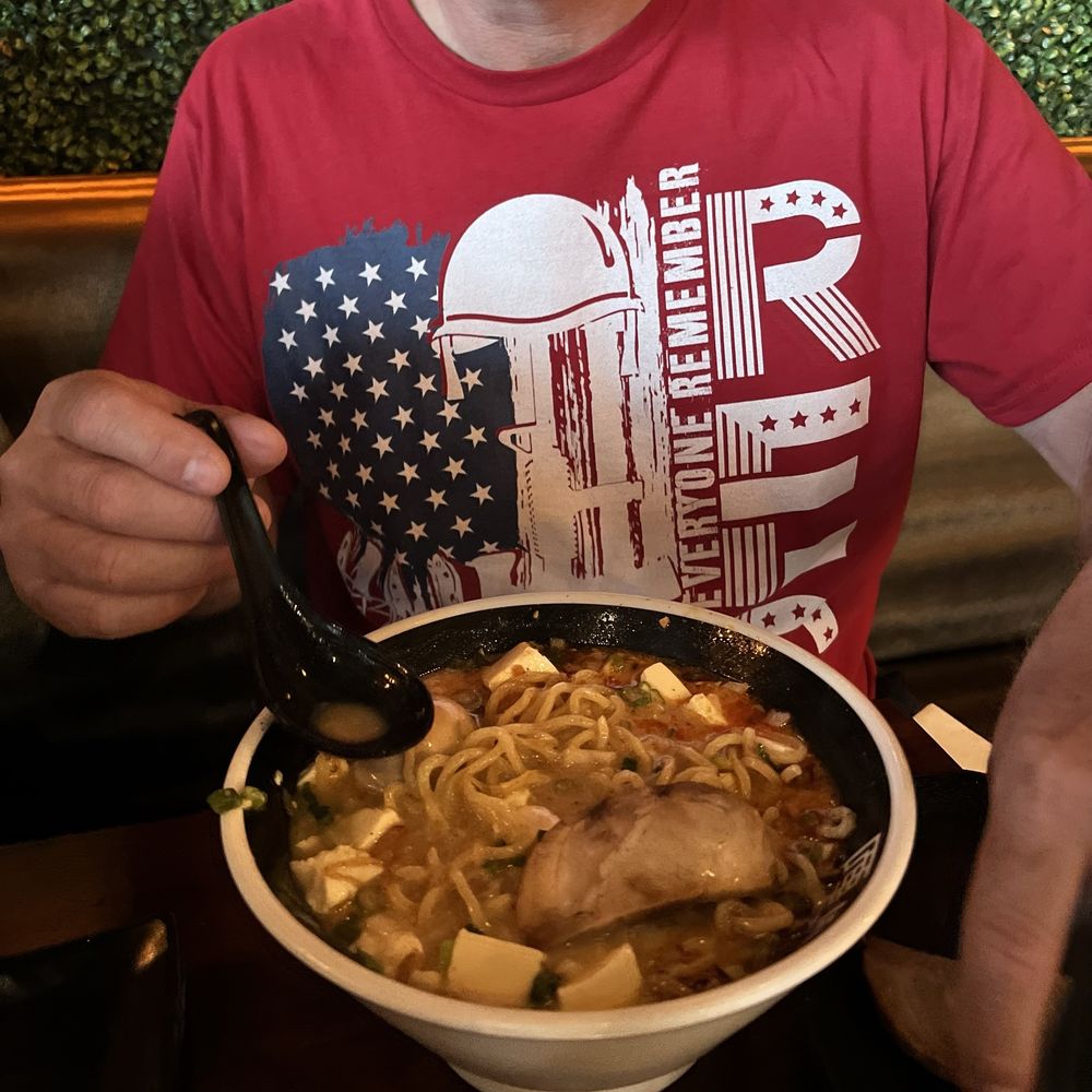 JINYA Ramen Bar - Katy - Spicy Vegetarian ramen with pork belly. This was recommended to him and he said the combo is just good. - Ramen Near Me - Katy, Texas