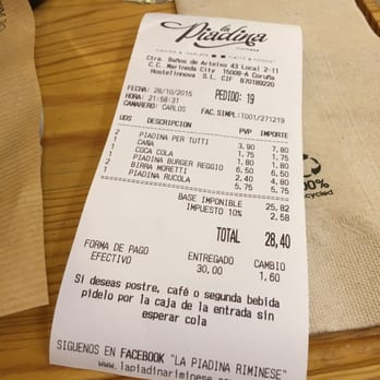 La Piadina Rimese - Cuenta. - Italian Near Me - A Coruña, C La Piadina Rimese - Cuenta. - Italian Near Me - A Coruña, C