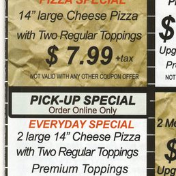 Help me out here. From a local pizza place, in our mailbox yesterday. One pizza for $7.99. 2 for $19.99? Am I missing something?