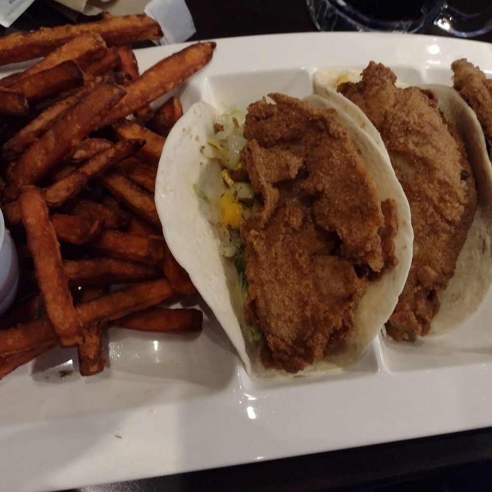 On Tap Medina - Fish tacos with sweet potato fries and an amazing sauce - Sports Bars Near Me - Medina, Ohio