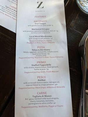 Menu photo 1 Zambri's Victoria, BC