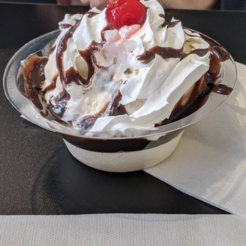 Ashley's Ice Cream - a chocolate sundae with whipped cream and a cherry - Ice Cream & Frozen Yogurt Near Me - Marion, Indiana