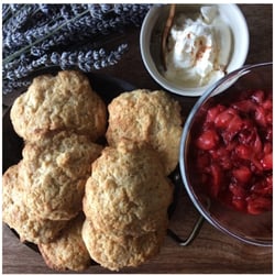 Harvest & Revel - Client brunch station: make your own warm shortbread with roasted strawberries and creme fraiche