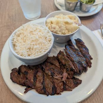 Fresh Corn Grill - Skirt Steak with mashed potatoes and basmati rice. - Pizza Near Me - West Hollywood, California Fresh Corn Grill - Skirt Steak with mashed potatoes and basmati rice. - Pizza Near Me - West Hollywood, California