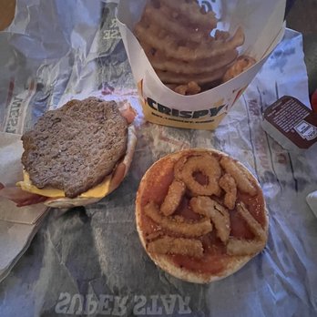 Carl's Jr - Didn't even touch my criss cut fries before I got home and western cheeseburger with so-called onion rings. - Fast Food Near Me - Glendora, California