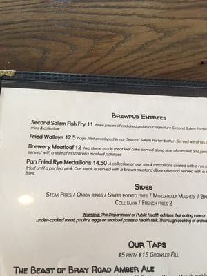 Menu photo 1 Second Salem Brewing Company Whitewater, WI Menu photo 1 Second Salem Brewing Company Whitewater, WI