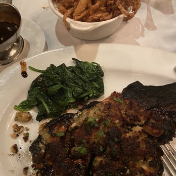 Pace's Steakhouse - Ribeye with sautéed spinach and fried onions - Steakhouses Near Me - Hauppauge, New York Pace's Steakhouse - Ribeye with sautéed spinach and fried onions - Steakhouses Near Me - Hauppauge, New York