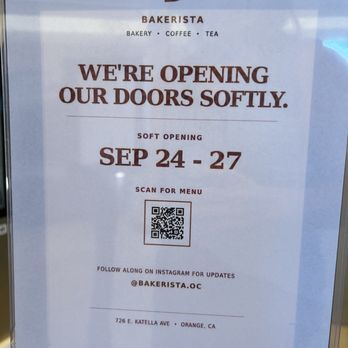 Bakerista - Soft opening sign - Bakeries Near Me - Orange, California Bakerista - Soft opening sign - Bakeries Near Me - Orange, California