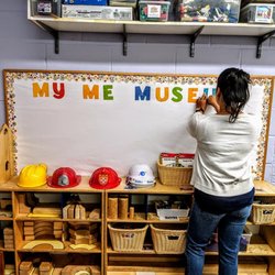 The Early Childhood Center at Memorial United Methodist Church - Teacher setting up for the beginning of the school year.