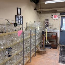 First Presbyterian Thrift Shop - Entrance and drink glass SETS galore.
