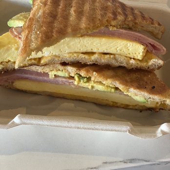 Holsem Coffee - Spicy Avocado & Egg Sandwich with a slice of ham added. - Coffee & Tea Near Me - San Diego, California