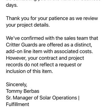 Axia by Qcells - This is the response to a promised item that was standard per their policy and installation. - Solar Installation Near Me